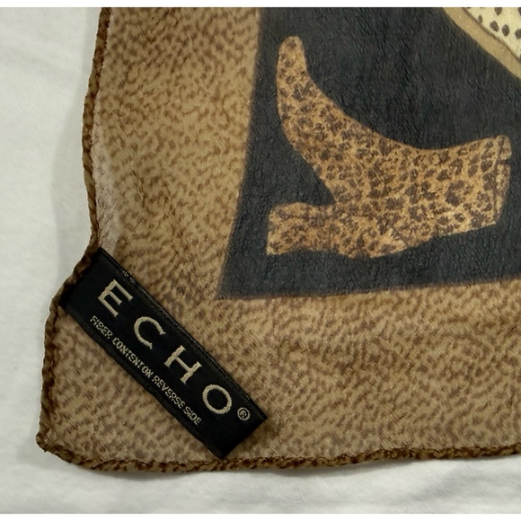 Echo Silk Scarf Shoe Print Leopard Heels Loafers Brown Black Square - Picture 6 of 9